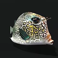 Colorful Marine Pufferfish Featuring Hexagonal Green Yellow Patterns Round Body and Big Eyes 3D Rendering
