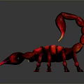 Red Shiny Scorpion With Sharp Claws And Curled Tail On Dark Background