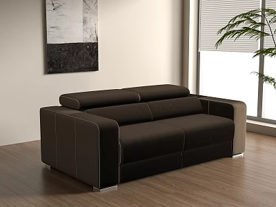 Modern Black Sofa In Living Room With Wooden Floor Wall Art And Window Plant 3d model