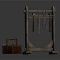 Industrial Equipment Wooden Tool Rack With Hanging Tools And Small Storage Box