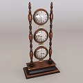 Classic Wooden Standing Clock With Three Dials And Carved Decorative Frame 3d model