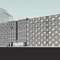 Modern Office Building Exterior With Geometric Patterned Facade And Glass Windows 3d model