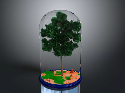 Green Tree Inside Transparent Glass Dome With Green Grass Orange Sand On Blue Base 3d model