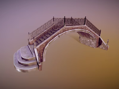 Modern Bridge Design With Stone Steps Decorative Railing And Arch Structure 3d model