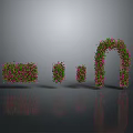 Modern Scene Featuring Flower Arranged Letters With Pink Green Petals On Reflective Surface