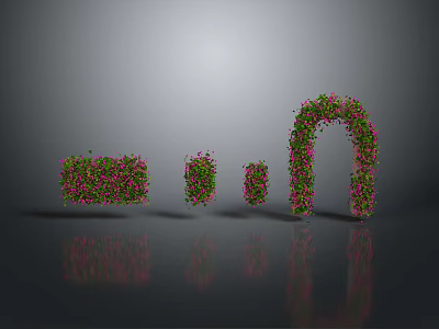 Modern Scene Featuring Flower Arranged Letters With Pink Green Petals On Reflective Surface 3d model