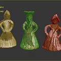 Traditional Terracotta Figurines With Dresses Hats And Earth Toned Details On Black