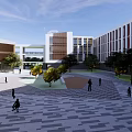Modern School Campus Architecture Featuring Multi Story Buildings Landscaped Gardens And Clear Blue Sky