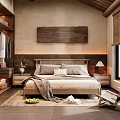 Hotel Guest Room Interior With Wooden Bed Nightstand Decorative Art And Natural Light