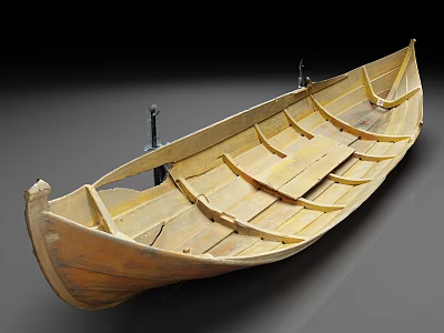 Handcrafted Wooden Boat With Traditional Planks And Vintage Structure Design 3d model