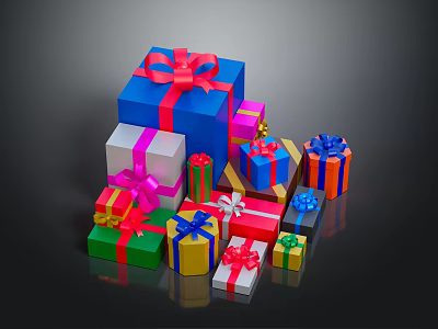 Assorted Colorful Gift Boxes Of Different Sizes With Decorative Ribbons And Bows 3d model