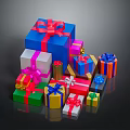Assorted Colorful Gift Boxes Of Different Sizes With Decorative Ribbons And Bows
