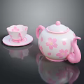 Pink Cherry Blossom Teapot and Cup with Saucer Decorative Floral Tableware Set
