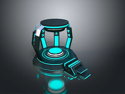 Futuristic Landscape Featuring Blue Lit Circular Platform With Support Structures And Steps 3d model