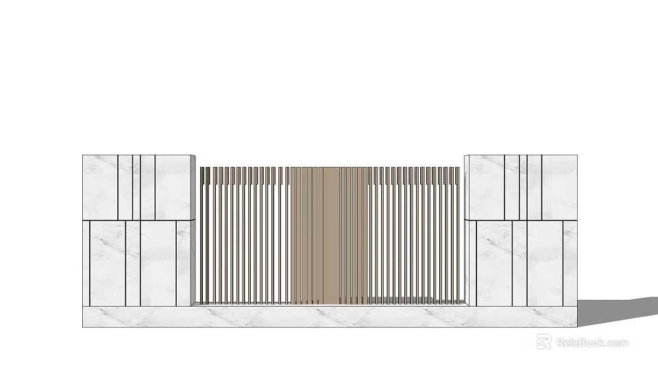 Modern Feature Wall Design With Marble Panels And Vertical Slats 3d model