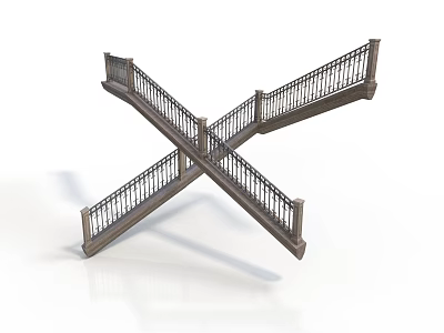 Modern Crossed Staircase Design With Detailed Railings And Structural Elements 3d model