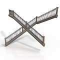 Modern Crossed Staircase Design With Detailed Railings And Structural Elements