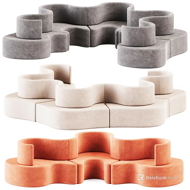 Stylish Modular Abstract-shaped Sofa Design With Curved Modules And Multiple Colors 3d model 