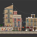 Colorful Miniature Building Models With Balconies Shop Fronts And Outdoor Seating Areas