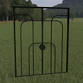 Iron Gate in Outdoor Scene With Green Grassland Trees And Distant Mountains