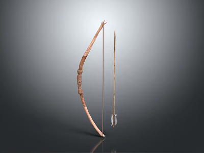 Traditional Wooden Bow And Arrow Weapon With Handcrafted Design Features 3d model