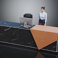 Modern Reception Desk With Black Marble Countertop And Wooden Accent Design