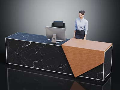 Modern Reception Desk With Black Marble Countertop And Wooden Accent Design 3d model