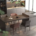 Modern Kitchen Interior With Island Counter Dining Table Chairs And Cabinets 3d model