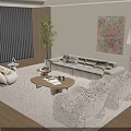 Modern Beige Sofa and Coffee Table Set with Armchairs Rug Floor Lamp and Abstract Painting