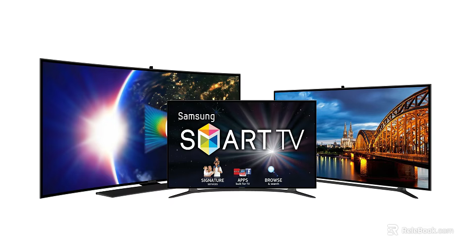 Samsung Smart TV Series Showcasing Multiple Screens With Vivid Earth And City Scenery 3d model 