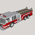 Red Fire Truck With Multiple Wheels And Firefighting Equipment Ladder 3d model