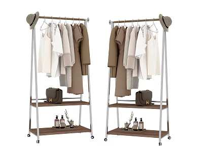 Practical Wheeled Clothing Racks With Hanging Garments Hats And Shelves For Bags Bottles 3d model