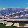 Modern Sports Stadium Building Featuring Glass Dome and Football Field Exterior