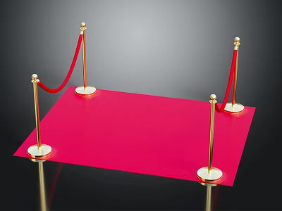 Red Square Carpet Display With Gold Stanchions And Red Ropes Setup 3d model