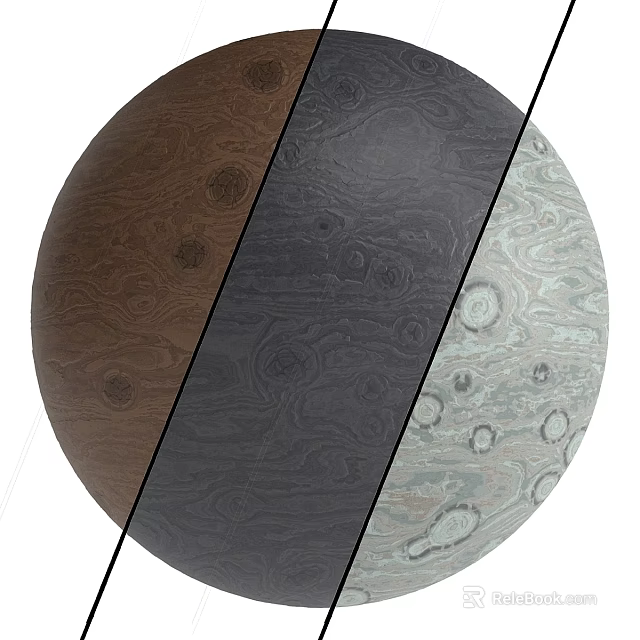 Wooden Components with Dark Brown Dark Gray Light Gray Wood Grain Texture and Circular Knots 3d model 