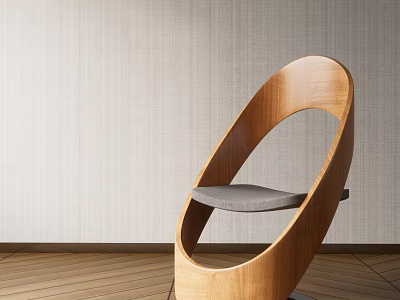 Modern Wooden Single Chair With Unique Circular Frame Gray Seat And Wooden Floor 3d model