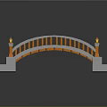 White and Orange Arch Bridge with Steps Railings and Lanterns 3d model