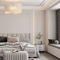 Cozy Modern Bedroom Interior With Upholstered Headboard Padded Bench Plush Toy And Bay Window
