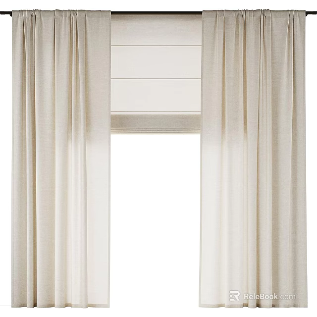 Soft Beige Curtains With Elegant Drapes For Modern Home Window Decor 3d model 