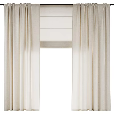 Soft Beige Curtains With Elegant Drapes For Modern Home Window Decor 3d model