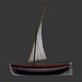 Classic Sailboat Model Featuring White Sail And Red White Wooden Hull Design
