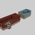 Outdoor Sofa With Woven Rattan Frame Blue Red Cushions And Plaid Blanket