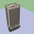 Modern High Rise Office Building With Glass Facade And Commercial Entrance