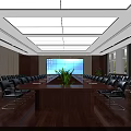 Spacious Modern Conference Room With Wooden Table Green Plant And Large Screen