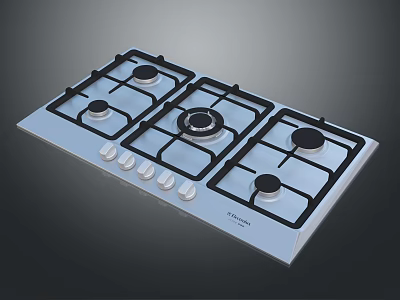 Modern Stainless Steel Gas Cooktop With Four Burners And Control Knobs 3d model