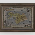 Ornate Framed Furniture Wall Art with Vintage Map Design and Decorative Anchor Scroll Details