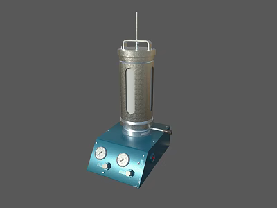 Industrial Equipment With Blue Control Panel Gauges And Transparent Cylindrical Container 3d model