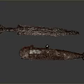 Ancient Carved Metal Sculptures With Intricate Engraved Sword Shaped Design