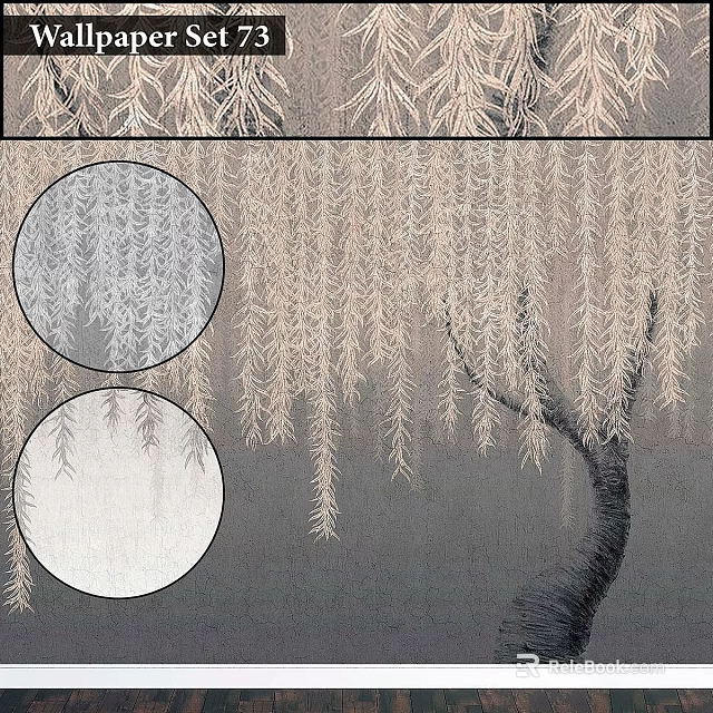 Decorative Components Of Weeping Willow Branches In Ink Painting Style With Gray Background 3d model 