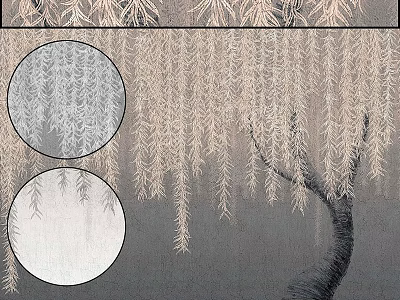 Decorative Components Of Weeping Willow Branches In Ink Painting Style With Gray Background 3d model